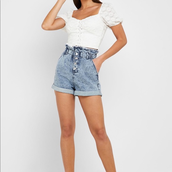 topshop paperbag denim shorts